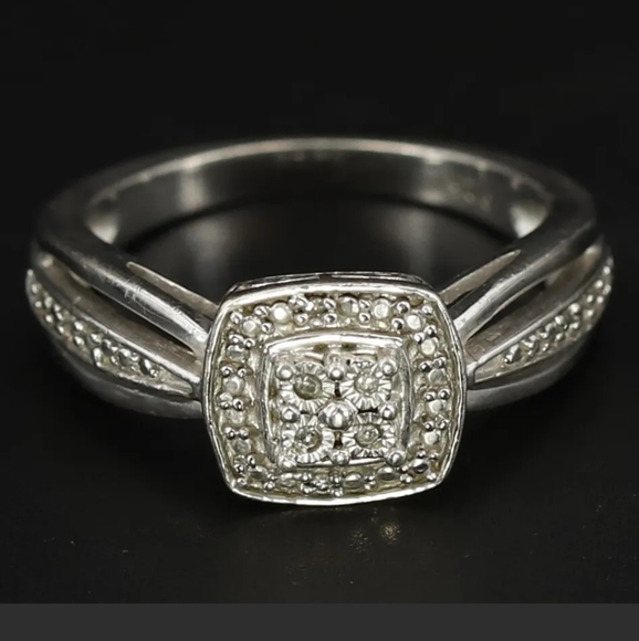 Quad Diamond Accent Square Frame Promise Ring/Sterling Silver (925) & Diamonds - Picture 2 of 8
